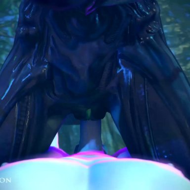 1boy, 1girl, 2018, 3d, absurdres, alien, alien (franchise), alien girl, animated, black skin, breasts, cowgirl position, cum, cum in pussy, cum inside