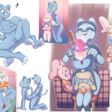 !, 2018, 4 toes, 5 fingers, age difference, ahe gao, all fours, anais watterson, anthro, bedroom eyes, blue eyes, blue fur, bottomless, breasts, cartoon network