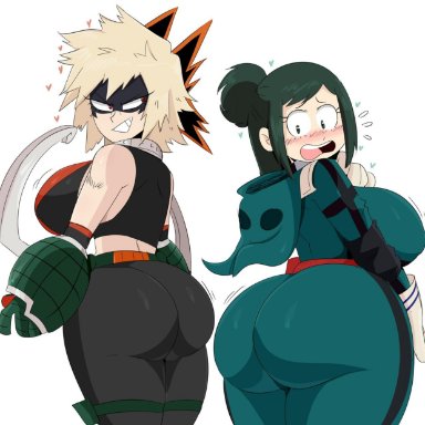 2girls, adult, big ass, big breasts, big butt, blush, breasts, chubby, female, green hair, huge ass, inko midoriya, jinu, milf, mitsuki bakugou