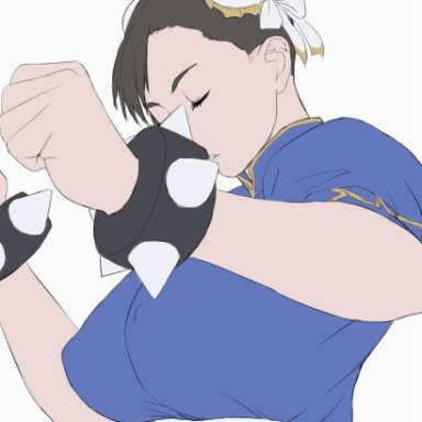 animated, assisted exposure, blinking, bouncing breasts, breast grab, breasts, bun cover, chun-li, close-up, covering, covering breasts, double bun, edit, edited, female