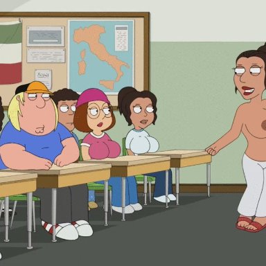 animated, big breasts, brown skin, chris griffin, dancing, family guy, female, huge breasts, italian flag, italy, meg griffin, poivoit, public, teacher, topless