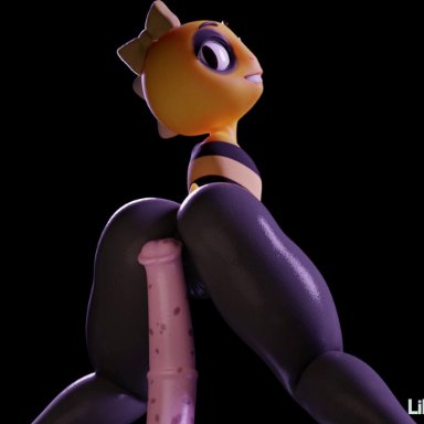 3d, animated, armless, ass, balls, big butt, black stripes, blender, buttjob, clothed, cum, cumshot, dildo, disembodied penis, ejaculation