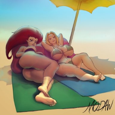 2girls, ass, barefoot, beach, big breasts, bikini, blonde hair, boruto: naruto next generations, breasts, brown eyes, cleavage, crossover, feet, female, female only