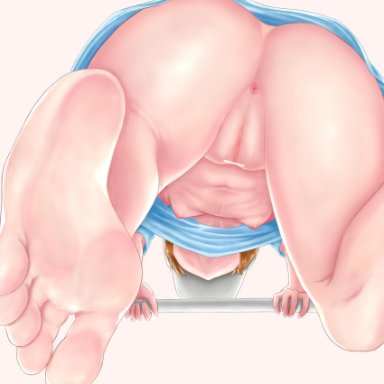 anus, ass, bar censor, barefoot, bottomless, breasts, censored, dress, feet, female, from below, hataraku saibou, legs apart, navel, nipples