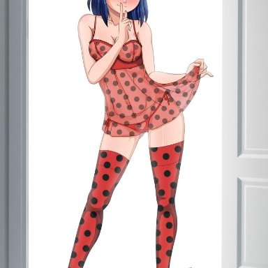 areolae, big breasts, breasts, cameltoe, female, lingerie, marinette cheng, miraculous ladybug, nipples, see-through, smile, solo, tease, the-dark-mangaka