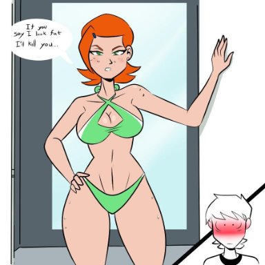 abs, ben 10, ben tennyson, big breasts, cartoon network, chillguy, cousins, curvy, green eyes, gwen tennyson, orange hair, short hair, wide hips