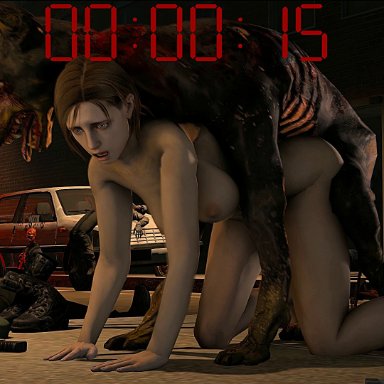 3d, all fours, animated, areolae, big breasts, bouncing breasts, breasts, canine, female, from behind, imminent death, jill valentine, large breasts, male, mounting