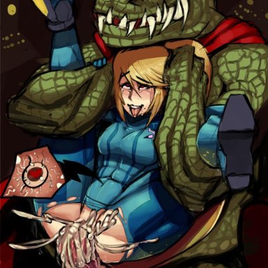 ahe gao, animal genitalia, animal penis, anthro, ass, balls, big balls, big penis, blonde hair, bodysuit, boxman, cape, clothing, crocodile, crocodilian