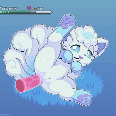 1boy, 1girl, 2018, 3 toes, alolan vulpix, anal, anal insertion, anal sex, animal ears, animated, anus, ass, belly, big ears, blue background