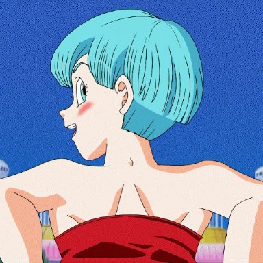 animated, blue eyes, blush, bulma briefs, dat ass, dragon ball, foxybulma, lingerie, long nails, wide hips