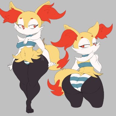1girl, 2018, 3 toes, 4 fingers, anthro, ass, big butt, black fur, braixen, breasts, canine, chest tuft, clothed, clothing, collar