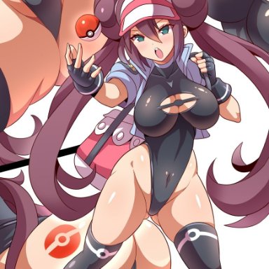 1girl, alternate outfit, ass, big breasts, breasts, cleavage, female, female only, konno tohiro, large breasts, looking at viewer, pokemon, pokemon bw2, rosa (pokemon), solo