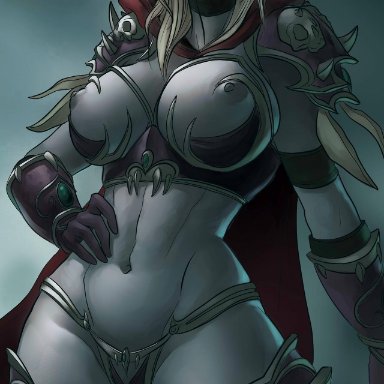 areolae, blizzard entertainment, blue skin, breasts, nat the lich, natthelich, nipples, solo, sylvanas windrunner, thighhighs, warcraft, world of warcraft