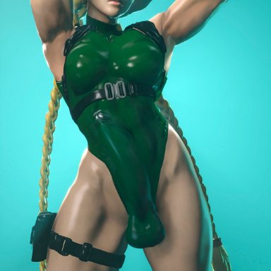 3d, abs, breasts, bulge, cammy white, cleavage, dickgirl, erection, erection under clothes, futa only, futanari, looking at viewer, mitrild-sfm, muscles, muscular
