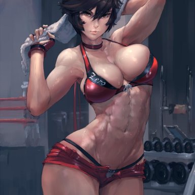 abs, big breasts, breasts, cleavage, cutesexyrobutts, female, female only, large breasts, looking at viewer, muscles, muscular, muscular female, reiko hinomoto, rumble roses, solo