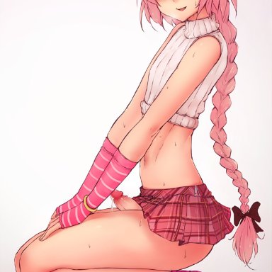 astolfo (fate), cum, erection, fate (series), femboy, girly, high heels, highheels, kubo (artist), long hair, looking at viewer, male, male only, penis, pink hair