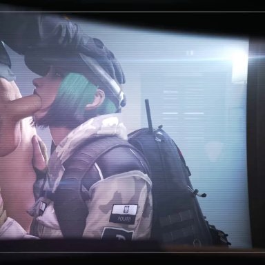 3d, animated, camera view, cap, clothed, deepthroat, edit, ela, erection, fellatio, female, fugtrup, green hair, male, nail polish