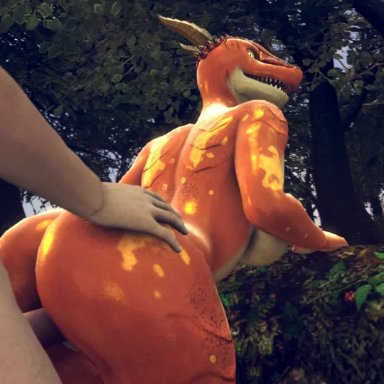 animated, big breasts, big butt, bubble butt, curvaceous, doggystyle, dragon, dragon horns, dragoness, female, from behind, from behind position, hands on ass, horns, huge breasts