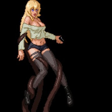 animated, blonde hair, fuck, monster, parasite in city, penetration, pixel, pixel art, rape, sex, stoking, tentacle, tentacle sex, undead