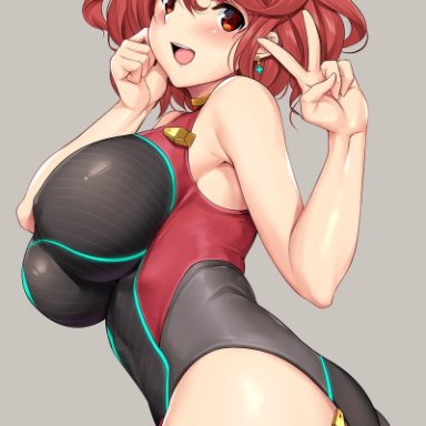 ass, big breasts, breasts, cleavage, female, female only, large breasts, looking at viewer, one-piece swimsuit, pyra, solo, swimsuit, tony guisado, xenoblade chronicles, xenoblade chronicles 2