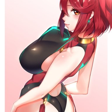 ass, big breasts, breasts, cleavage, female, female only, large breasts, looking at viewer, looking back, pyra, solo, tofuubear, xenoblade chronicles, xenoblade chronicles 2