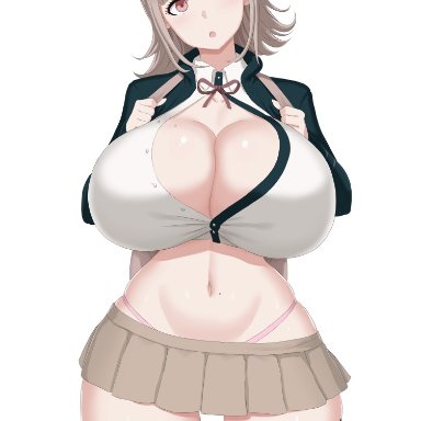 breasts, cleavage, danganronpa, female, female only, huge breasts, kainkout, looking at viewer, nanami chiaki, solo, thighhighs