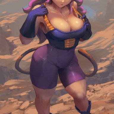 artist name, big breasts, boots, breasts, cleavage, clothing, curvy, cutesexyrobutts, dragon ball, female, female only, gloves, green eyes, hair, huge breasts