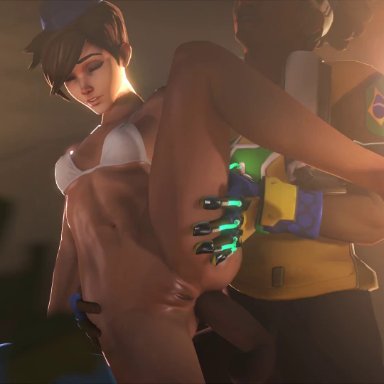 3d, anal, anal penetration, animated, anus, breasts, cleavage, dark skin, dark-skinned male, erection, female, fugtrup, interracial, lúcio, male