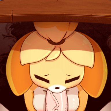 2018, animal crossing, animated, anthro, areolae, balls, big penis, breasts, canine, closed eyes, duo, eto ya, fellatio, female, human