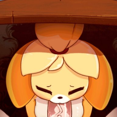 2018, animal crossing, animated, anthro, balls, breasts, canine, closed eyes, deep throat, duo, erection, eto ya, fellatio, female, female focus