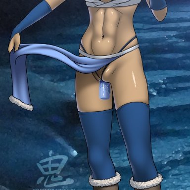 1girl, abs, areolae, avatar the last airbender, blue eyes, boots, breasts, brown hair, choker, dark skin, dark-skinned female, dildo, female, female only, high heel boots