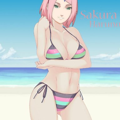 beach, boruto: naruto next generations, breasts, ecchi, legs, naruto, naruto pixxx, naruto shippuden, ocean, pink hair, sakura haruno, sea, sexy, single female