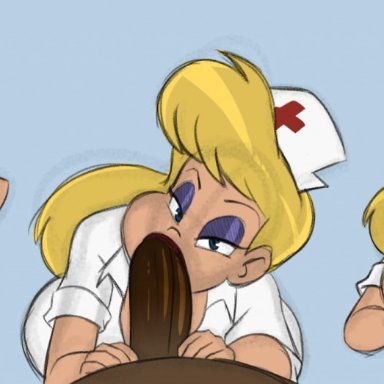 aeolus06, animaniacs, blonde hair, dark-skinned male, hello nurse, interracial, nurse, paizuri, pervynamek02