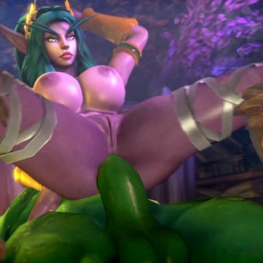 3d, anal, anal sex, animated, breasts, elf, female, interspecies, large breasts, male, night elf, nipples, orc, penis, pointy ears