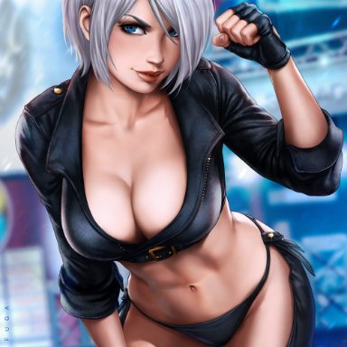 angel (kof), blue eyes, dandon fuga, female only, king of fighters, looking at viewer, white hair