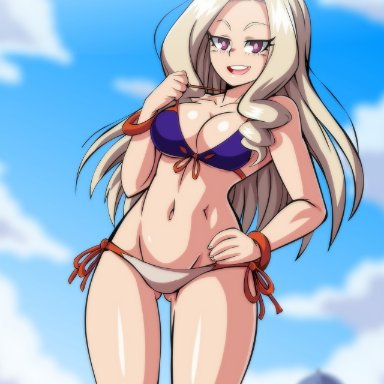 beach, bikini, blonde hair, bocodamondo, mount lady, my hero academia, simple background