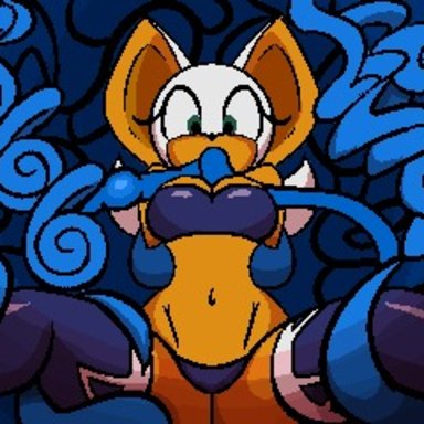 7los7, animated, bikini, bound, inflation, pixel art, rouge the bat, sonic (series), stomach bulge, tentacle, thighhighs