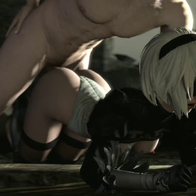 3d, animated, areolae, breasts, female, from behind, lazyprocrastinator, male, nier, nier: automata, nipples, no sound, sex, source filmmaker, webm