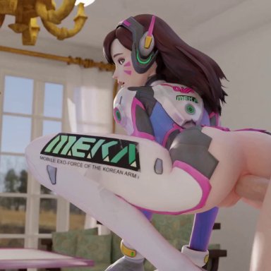 3d, anal, anal penetration, animated, anus, ass, blender, d.va, darkholestuff, erection, female, from behind, male, no sound, overwatch