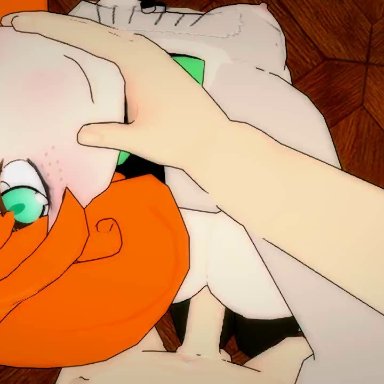 1boy, 1girl, 3d, anal, animated, from behind, from behind position, green eyes, hand on face, holding head, huge cock, kallenz, looking at viewer, orange hair, penny polendina