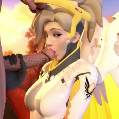 16:9 aspect ratio, 1girl, 3d, animated, blizzard entertainment, blonde, blowjob, blue eyes, deepthroat, edit, erection, fellatio, female, male, mechanical wings