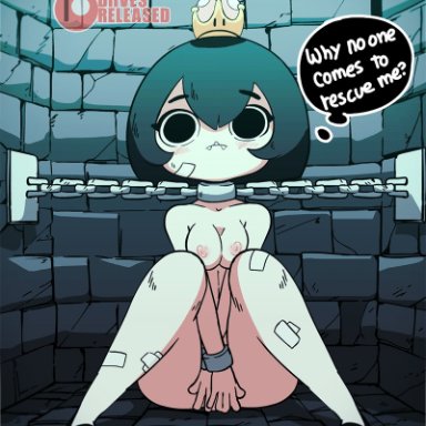 animated, anus, artist name, bandage, bangs, barking, black eyes, black footwear, black hair, blush, bob cut, bondage, bouncing breasts, bound, breasts