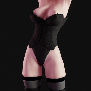 1girl, 3d, android, areolae, armpits, arms up, black background, blender, breasts, corset, female, female only, kruel-kaiser, nier, nier: automata