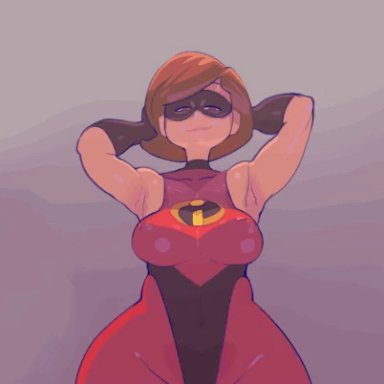 2d, animated, armpits, ass, black high heels, bodysuit, bouncing ass, brown eyes, brown hair, cleavage, clothed, costume, crystalcheese, curvy, dat ass