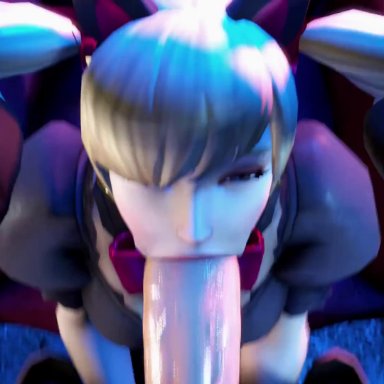 3d, alternate costume, animated, black cat d.va, blackjr, blonde hair, d.va, deepthroat, dickgirl, dickgirl/female, erection, fellatio, futa on female, futa pov, futa with female