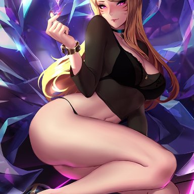 ahri, alternate costume, big breasts, blonde hair, breasts, cianyo, cleavage, female, female only, k/da ahri, large breasts, league of legends, looking at viewer, solo