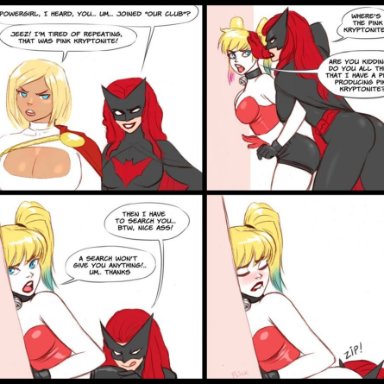 batwoman, big breasts, dc, flick, harley quinn, power girl, yuri