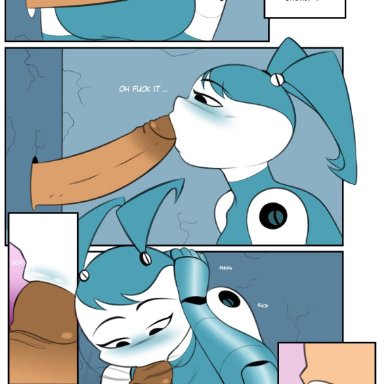 bathroom, bathroom stall, breasts, female, futanari, glory hole, jenny wakeman, my life as a teenage robot, oral, penis, quad (artist), robot, skully, tiff krust, xj-9