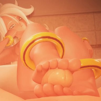 3d, android 21, animated, areolae, barefoot, breasts, dragon ball, dragon ball fighterz, erection, feet, female, foot fetish, footjob, majin, majin android 21