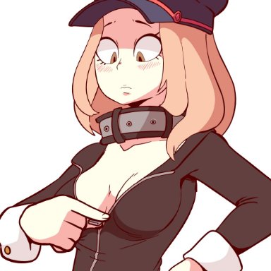 2018, animated, ass, blonde hair, blush, bodysuit, breasts, camie utsushimi, diives, embarrassed, female, female only, hand on ass, huge, large breasts